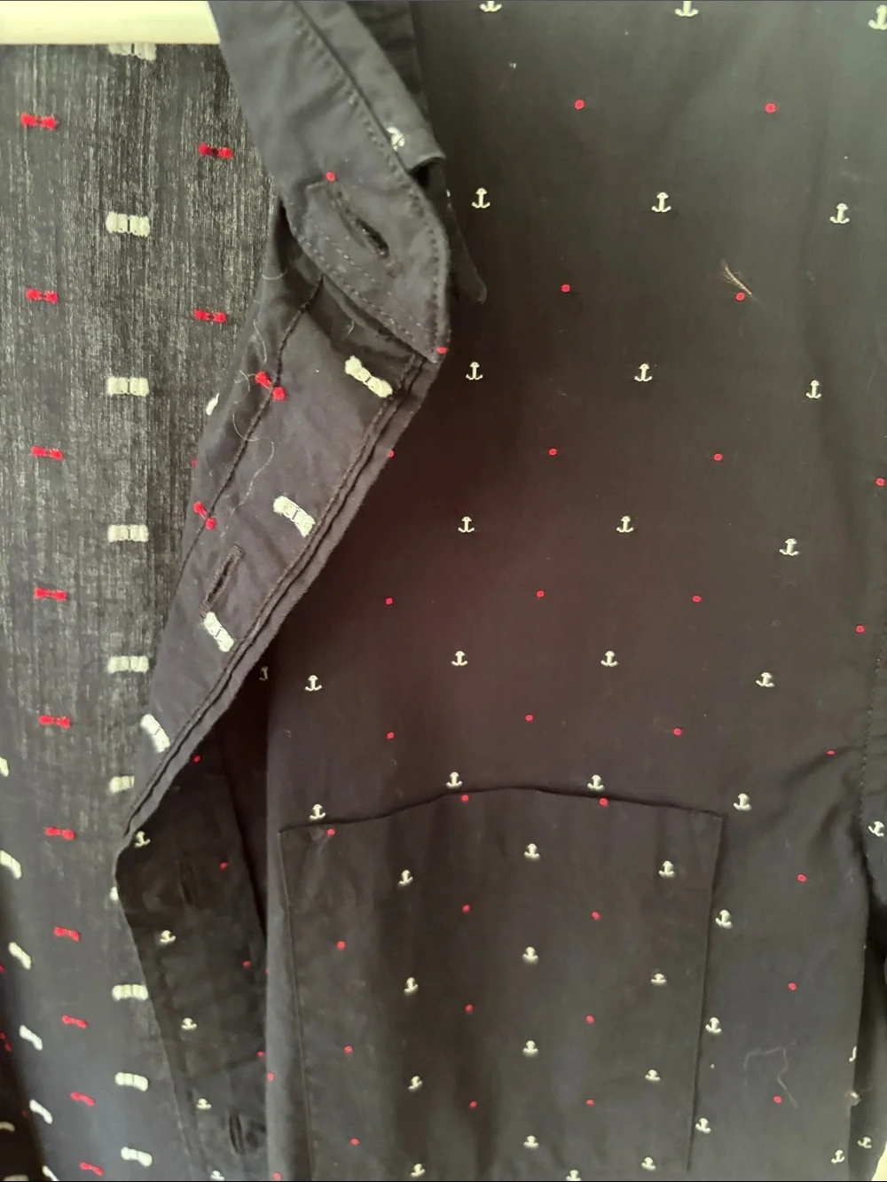 J. Crew Men’s Short-Sleeve Navy Button-Down Shirt with Micro Dot Accent